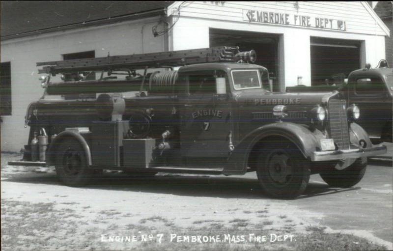 Pembroke MA Fire Engine #7 & Dept Bldg Real Photo Postcard