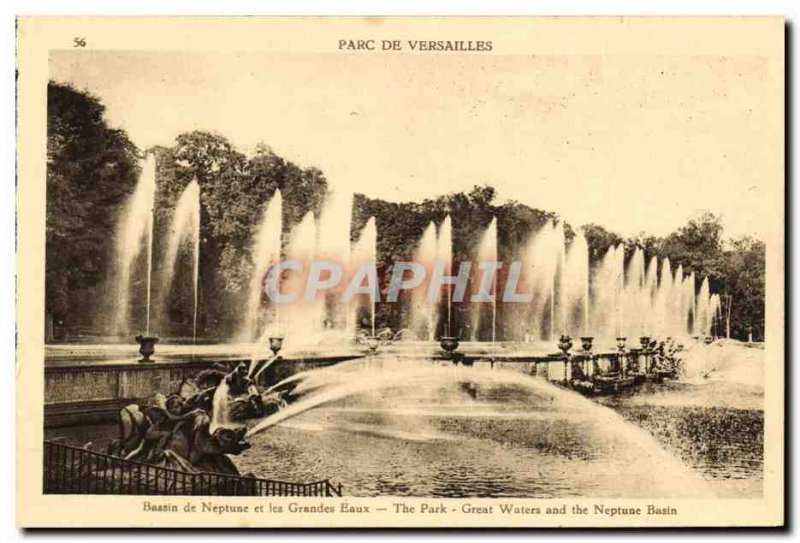 Old Postcard Park of Versailles Neptune Fountain and the great waters