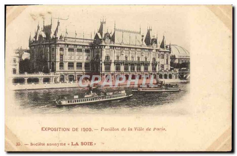 Postcard Old 1900 Exhibition City Hall of Paris Boat Peniche