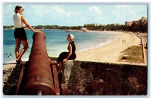 1957 Fort Montagu Tiny Fort Guards Nassau Bahamas Vintage Cannon Postcard