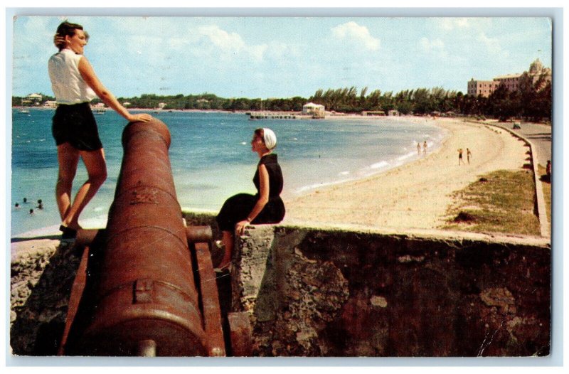 1957 Fort Montagu Tiny Fort Guards Nassau Bahamas Vintage Cannon Postcard