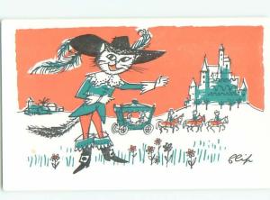 foreign Old Postcard HUMANIZED CAT BY THE CASTLE AC3771