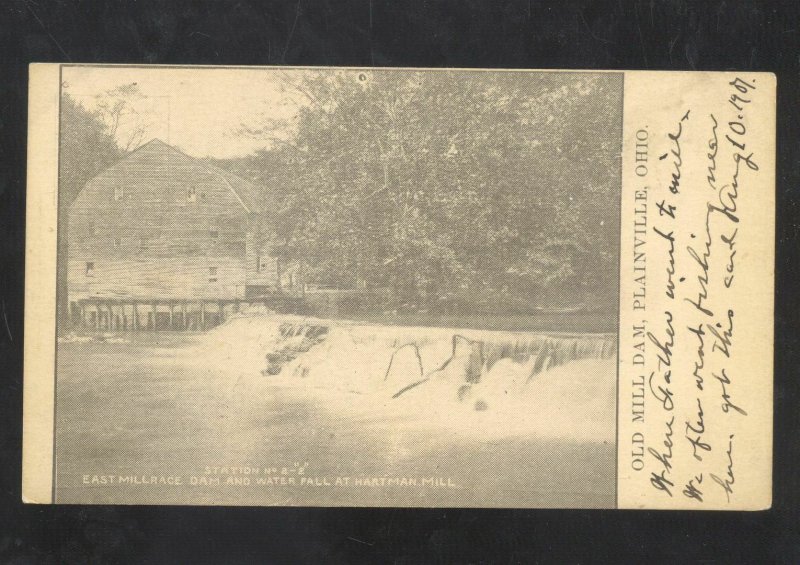 PLAINVILLE OHIO OLD MILL DAM 1906 VINTAGE POSTCARD