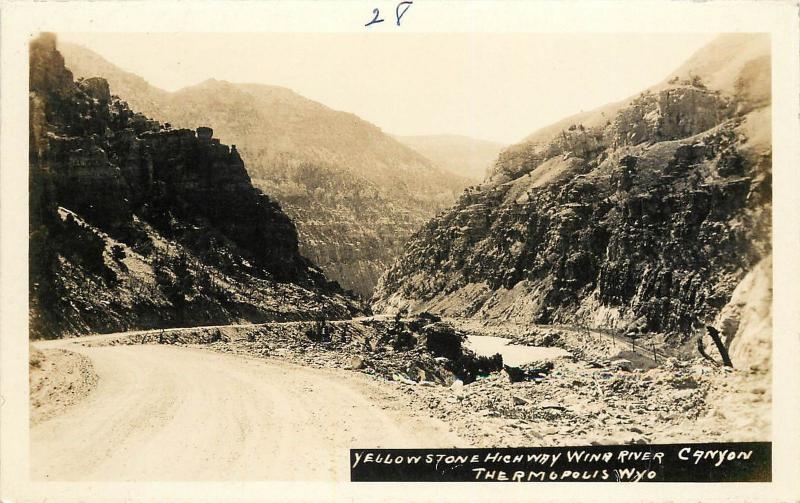 c1930s RPPC Yellowstone Highway Wind River Canyon Thermopolis WY Hot Springs Co. 