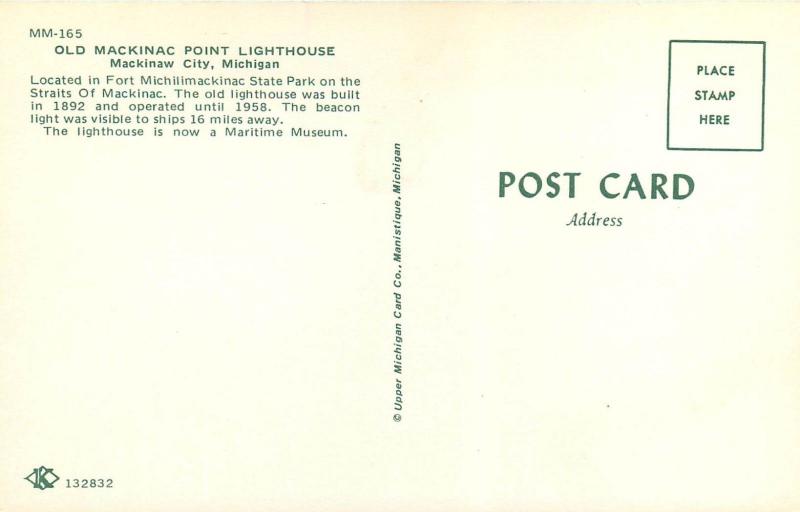 Old Mackinac Point Lighthouse Mackinaw City Michigan MI Postcard