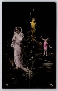 Fantasy RPPC Woodland Nymph Human Fountain Painted Accents Postcard L35