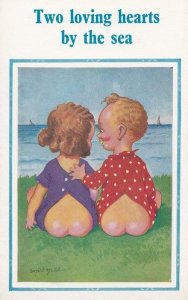 Two Loving Hearts By The Sea Cute Romance Comic Postcard
