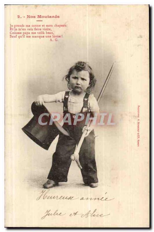 Fantaisie - Enfant - Nos Moutards - Child with cane and tophat - CPA 