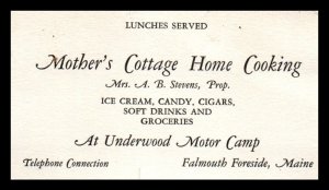 1920s - 30s Mother's Cottage Home Cooking Falmouth ME Business Card Ad