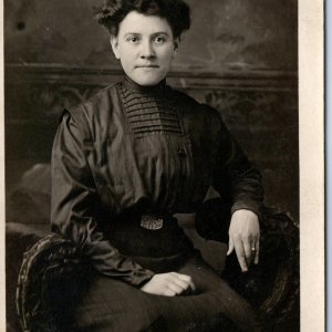 c1910s Woman Portrait RPPC Dark Pintuck Blouse Studio Fashion Kruxo Postcard