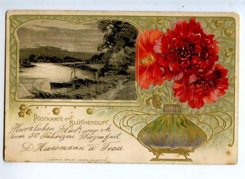 240694 Landscape ART NOUVEAU Flowers in VASE Vintage postcard