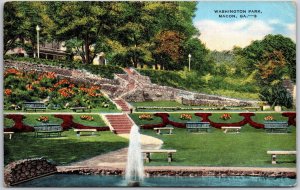 Macon Georgia, Washington Park, Flowers, Greenfield, Fountain, Vintage Postcard
