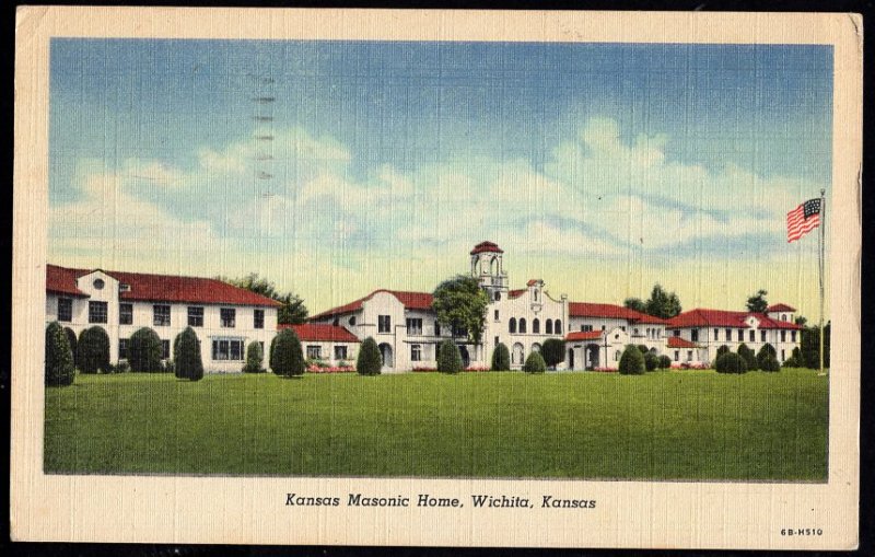 Kansas WICHITA Kansas Masonic Home pm1949 Linen