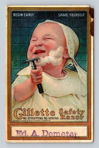 c1910 Edward A Demeter Macon Missouri Gillette Safety Razor Advertising Postcard