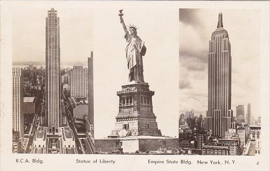 Statue Of Liberty R C A Building and Empire State Building New York City Real...