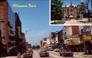 Ottumwa Iowa IA Classic 1960s Cars Street Scene Vintage Postcard