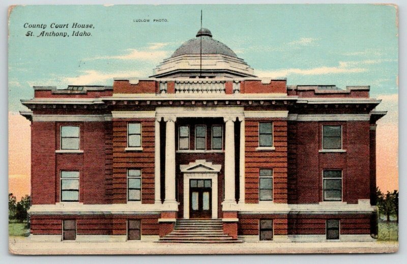 St Anthony Idaho~Fremont County Court House~In Own Home at Last~1912 Postcard