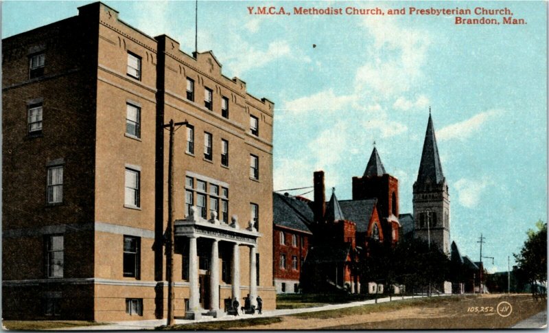 Postcard MB Brandon Y. M. C. A. Methodist Church & Presbyterian Church ~1910 K49