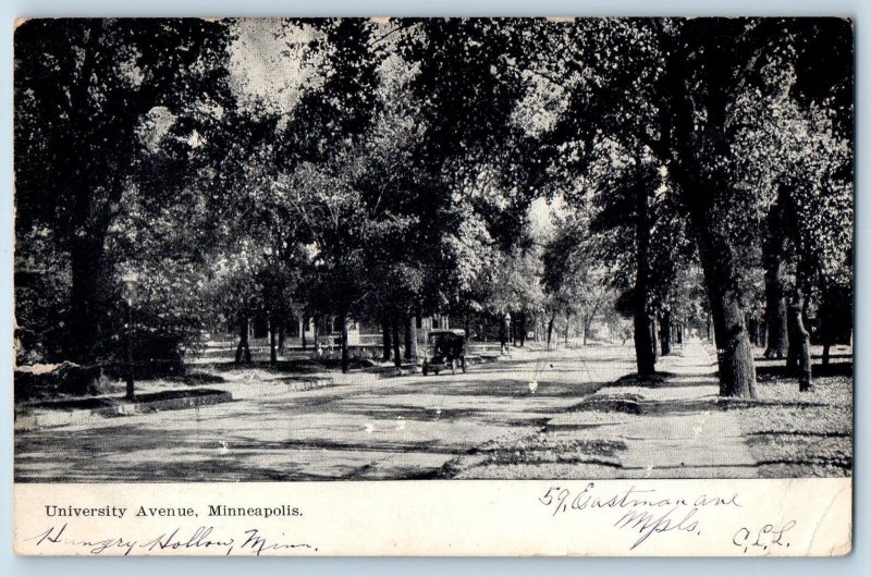 1907 University Avenue Classic Car Dirt Road Tree Minneapolis Minnesota Postcard