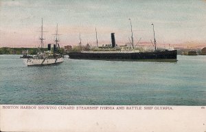 USS Olympia, Cruiser C-6, US Navy, Cunard Steamer Ivirnia, Boston MA pre 1907