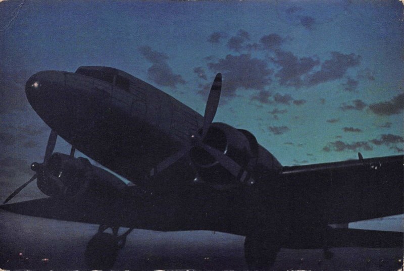 Postcard United Mainliner Sleeper Airplane at Night~119941