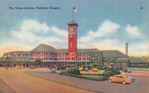 PORTLAND, OR Oregon  UNION RAILROAD STATION  Train Depot  1959 Linen Postcard