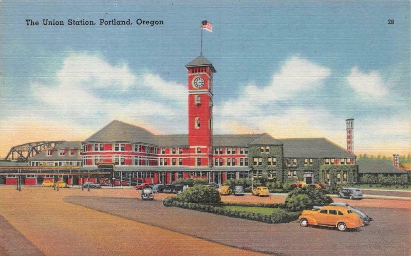 PORTLAND, OR Oregon  UNION RAILROAD STATION  Train Depot  1959 Linen Postcard