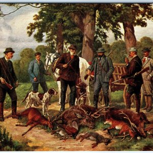 c1910s Men Hunters Dog Hunting Catch Painting Art Marke Egemes Serie 24 PC A153