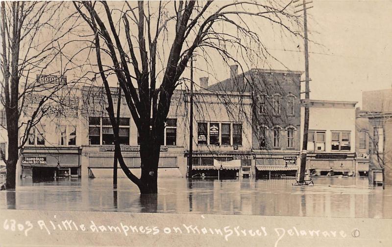D80/ Delaware Ohio Real Photo RPPC Postcard Leiter Flood Disaster c1913 Main St 