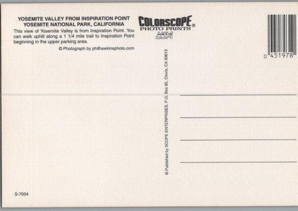 Yosemite Valley from Inspiration Point CA Continental Chome Postcard