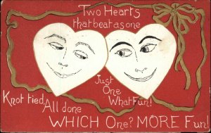 Valentine Fantasy Two Hearts Beat as One Metamorphic c1910 Vintage Postcard