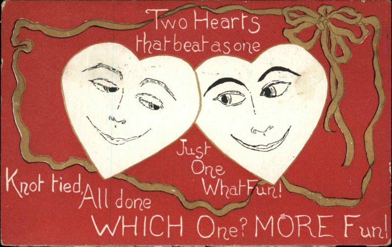 Valentine Fantasy Two Hearts Beat as One Metamorphic c1910 Vintage Postcard