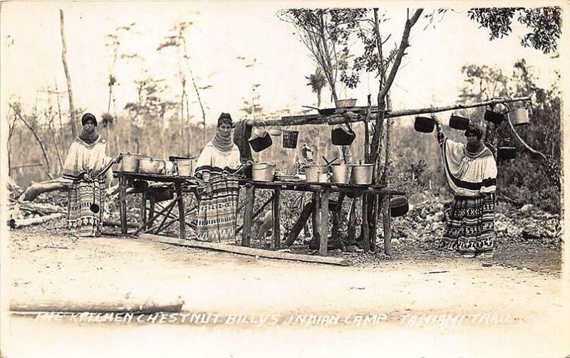 Tamiami Trail Kitchen Chestnut Billy's Seminole Indians Postcard