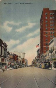 Little Rock Arkansas AR Main Street Scene Linen Vintage Postcard