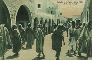 PC LIBYA, VEDUTE E COSTUMI, IL MERCATO TESSUTI, Vintage Postcard (b40040)