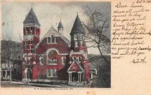 M.E. Church, Towanda, PA., Early Hand Colored Postcard, Used in 1907