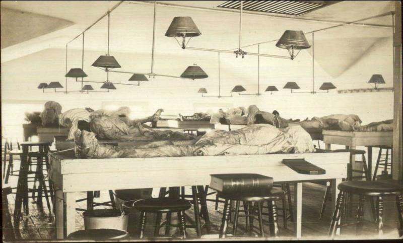 Science Lab Anataomy Cadavers Bodies on Tables Lights Book MaCabre RPPC c1910