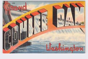 BIG LARGE LETTER VINTAGE POSTCARD GREETINGS FROM WASHINGTON GRAND COULEE DAM #1