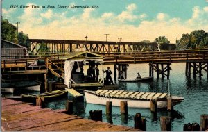 River View at Boat Livery, Janesville WI c1910 Vintage Postcard M52