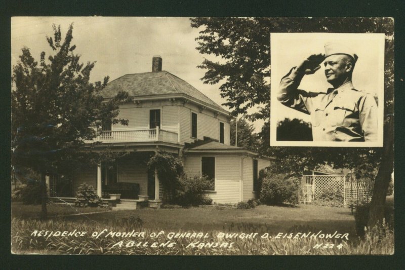 c1943 Postcard Residence Of Mother Of Dwight D. Eisenhower Abilene Kansas RPPC