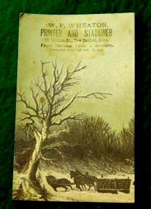 W.F Wheaton printer & Stationer Fancy Business Cards, Winter Horses Logs C2