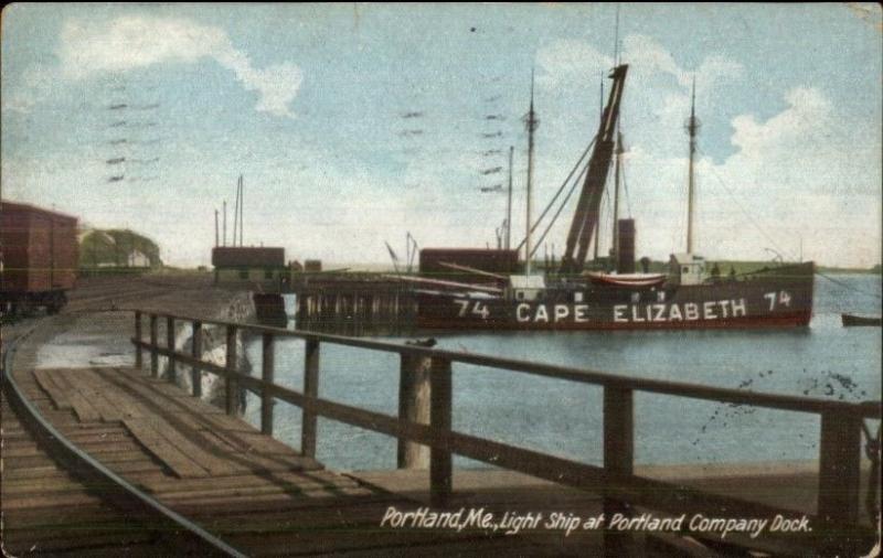 Portland ME Lightship Lighthouse Ship Cape Elizabeth c1910 Used Postcard