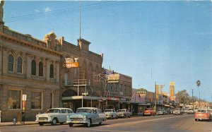 Oakdale California 1950s Postcard Yosemite Street Cars Hotel Cafe