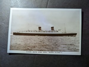 Mint USA Ship RPPC Postcard Cunard White Star Line RMS Queen Elizabeth