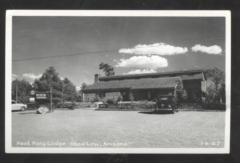 RPPC SHOW LOW ARIZONA PAINT PONY LODGE OLD CARS REAL PHOTO POSTCARD