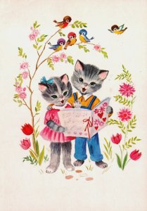 Anthropomorphic Dressed Cats Singing Vintage Postcard BS.33