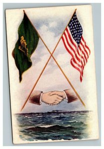 Vintage 1900's Patriotic Postcard Ireland United States Friendship Flags - NICE