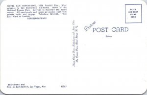 CA, California  SAN BERNARDINO MOTEL  Roadside  ca1950's Chrome Postcard