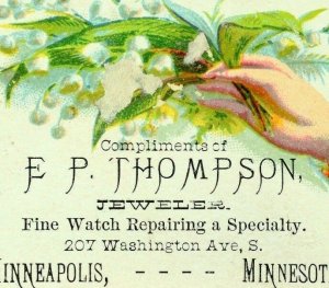 1870's-80's E.P. Thompson, Jeweler, Lovely Lily of The Valley Victorian Card F81