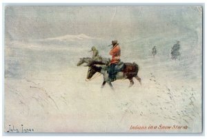 1907 Indians In A Snow Storm John Innes Art Horse Riding Mason City IA Postcard